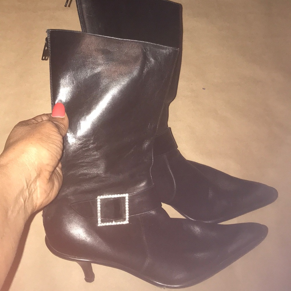 Black mid calf boots